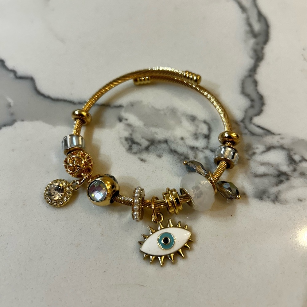 Gold Bangle Charm Bracelet